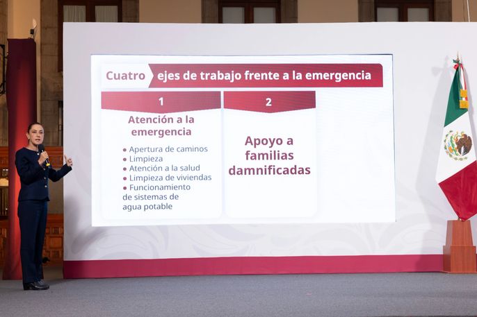PRESIDENTA CLAUDIA SHEINBAUM PRESENTA 4 EJES DE TRABAJO FRENTE A LA EMERGENCIA POR LLUVIAS